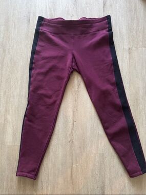 Athleta Plum Fleece Lined Athletic Pants with Black Side Panels
